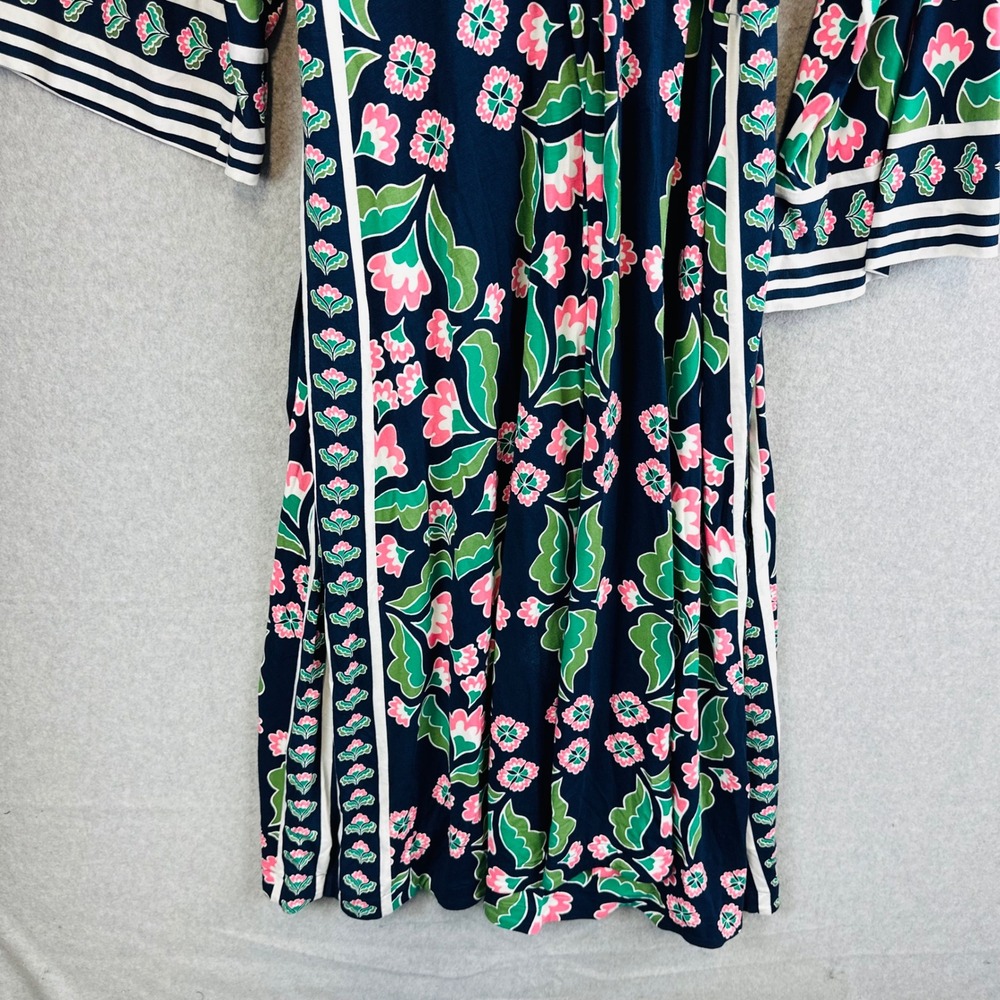 Boden Womans Sz 16/18 Wrap Dress Floral Blue 3/4 Sleeve Knit Stretch V- Neck - Picture 4 of 10